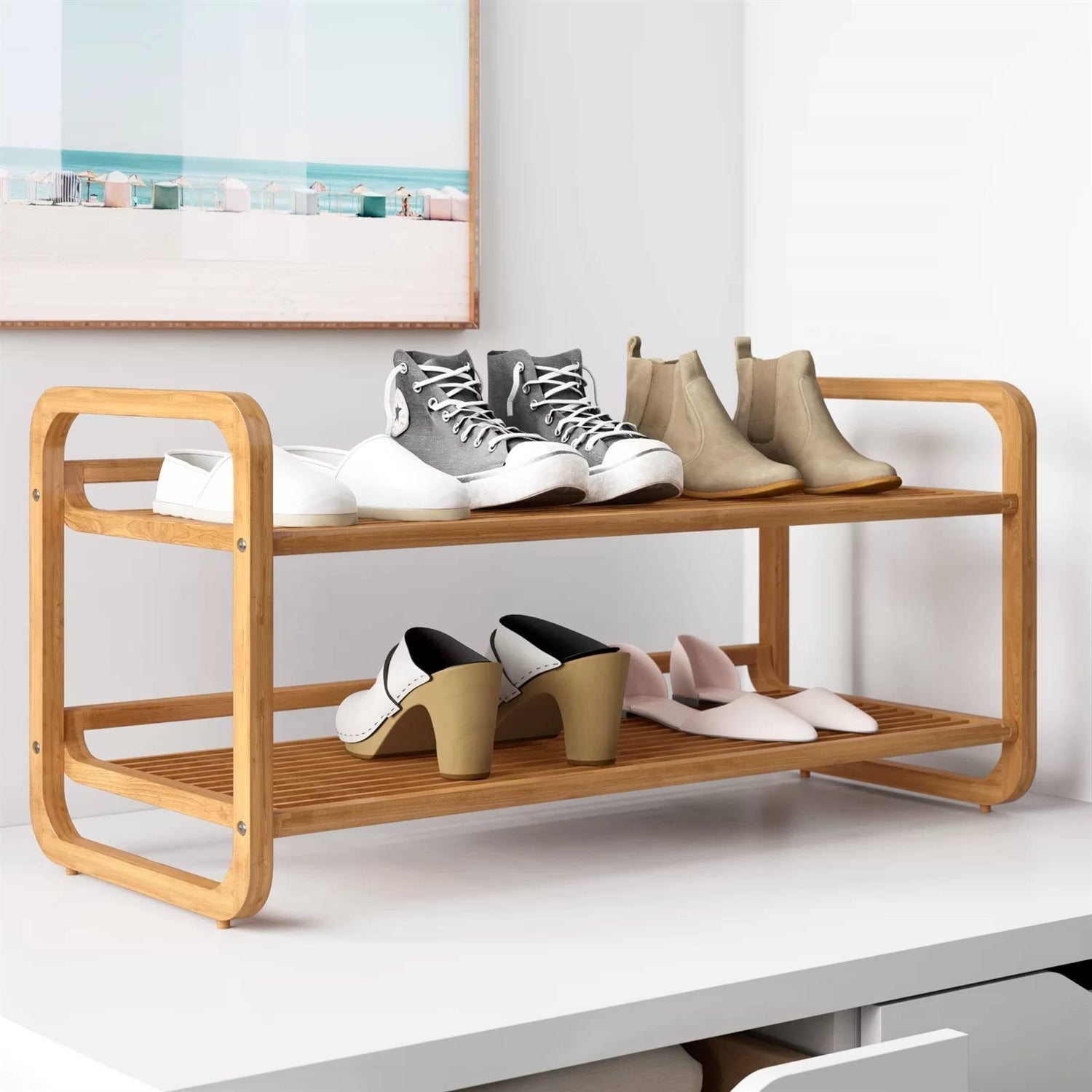 Bamboo Modern 2-Shelf Stackable Shoe Rack - Holds up to 8 Pair of Shoes LuxuryLifeWay Online Store