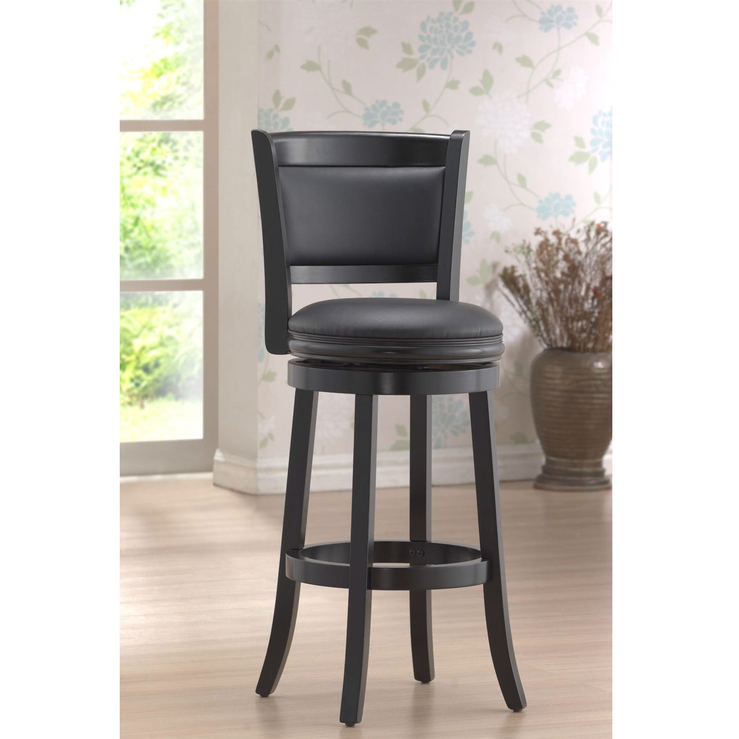 Black 29-inch Swivel Seat Barstool with Faux Leather Cushion Seat LuxuryLifeWay Online Store