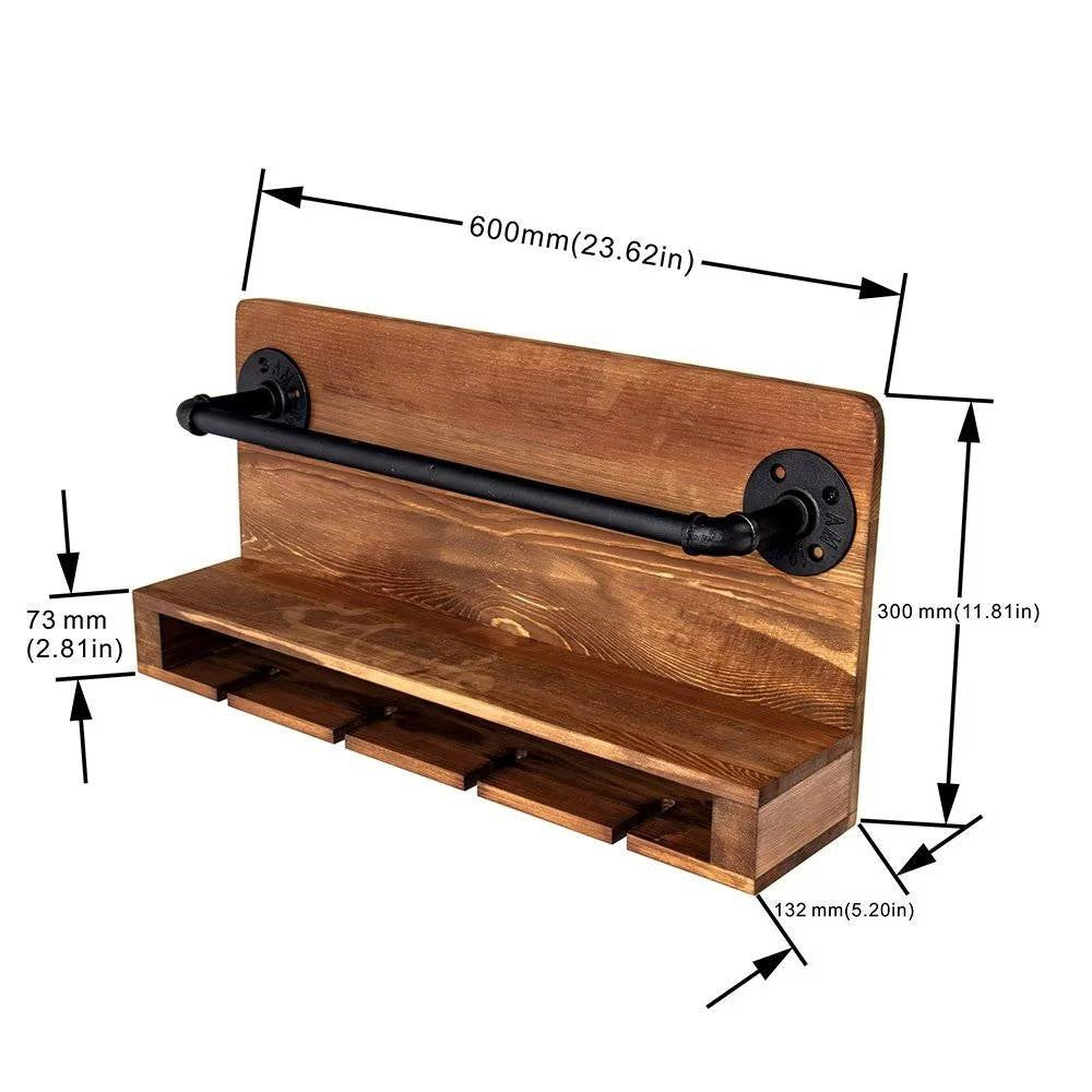4 Bottle Rustic Farmhouse Wall Mounted Wine Rack with Glass Holder LuxuryLifeWay Online Store