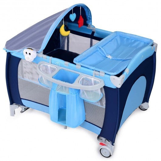 Foldable Baby Crib Playpen with Mosquito Net and Bag-Blue LuxuryLifeWay Online Store