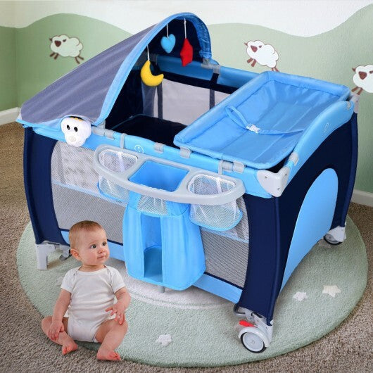 Foldable Baby Crib Playpen with Mosquito Net and Bag-Blue LuxuryLifeWay Online Store