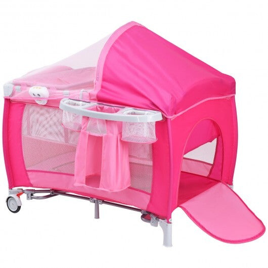 Foldable Baby Crib Playpen with Mosquito Net and Bag-Blue LuxuryLifeWay Online Store