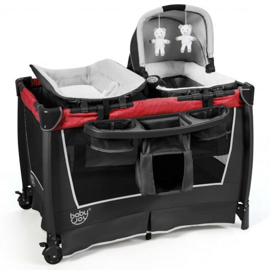 4-in-1 Convertible Portable Baby Play yard with Toys and Music Player-Red LuxuryLifeWay Online Store