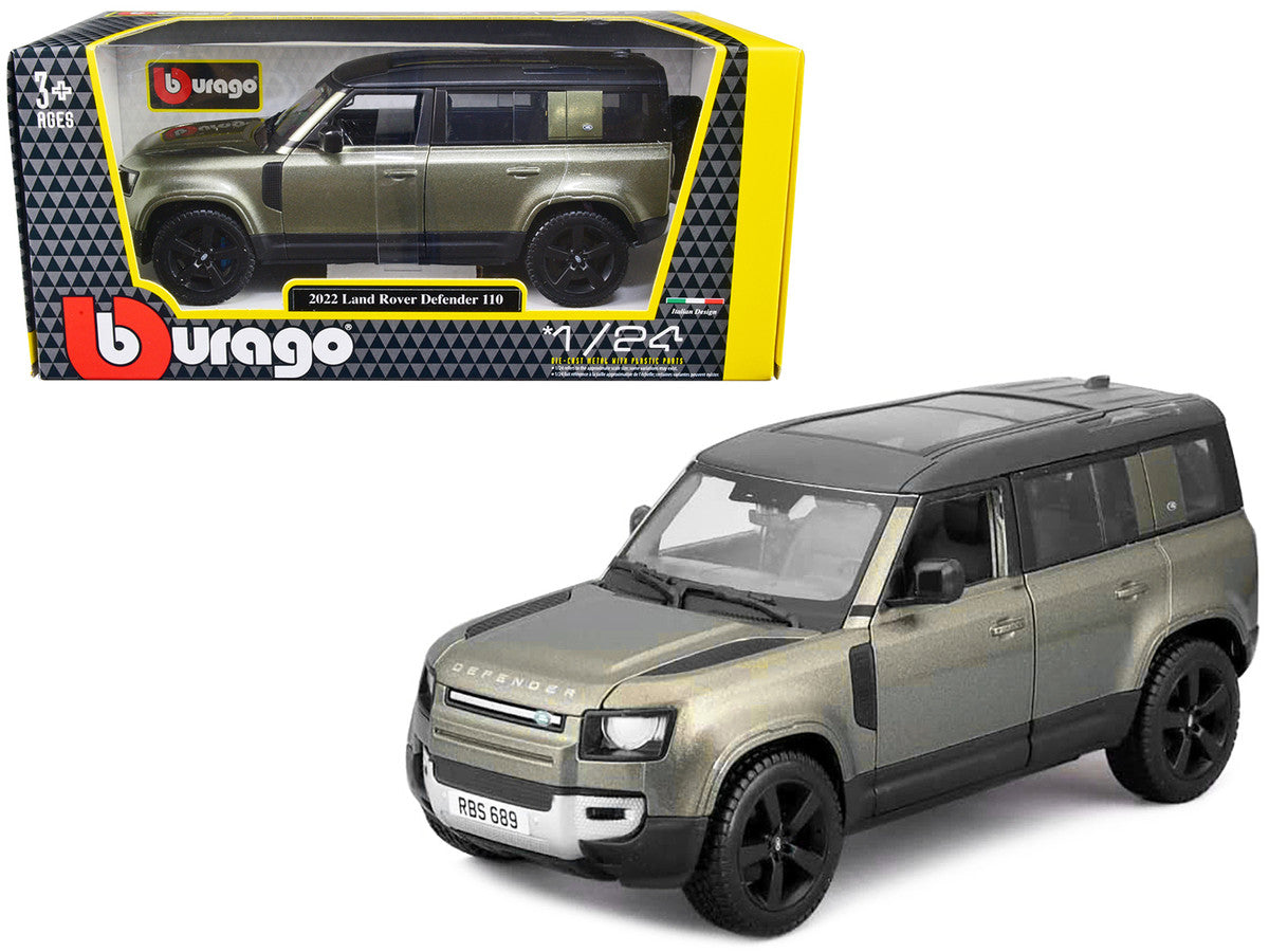 2022 Land Rover Defender 110 Green Metallic with Black Top and Sunroof 1/24 Diecast Model Car by Bburago LuxuryLifeWay Online Store