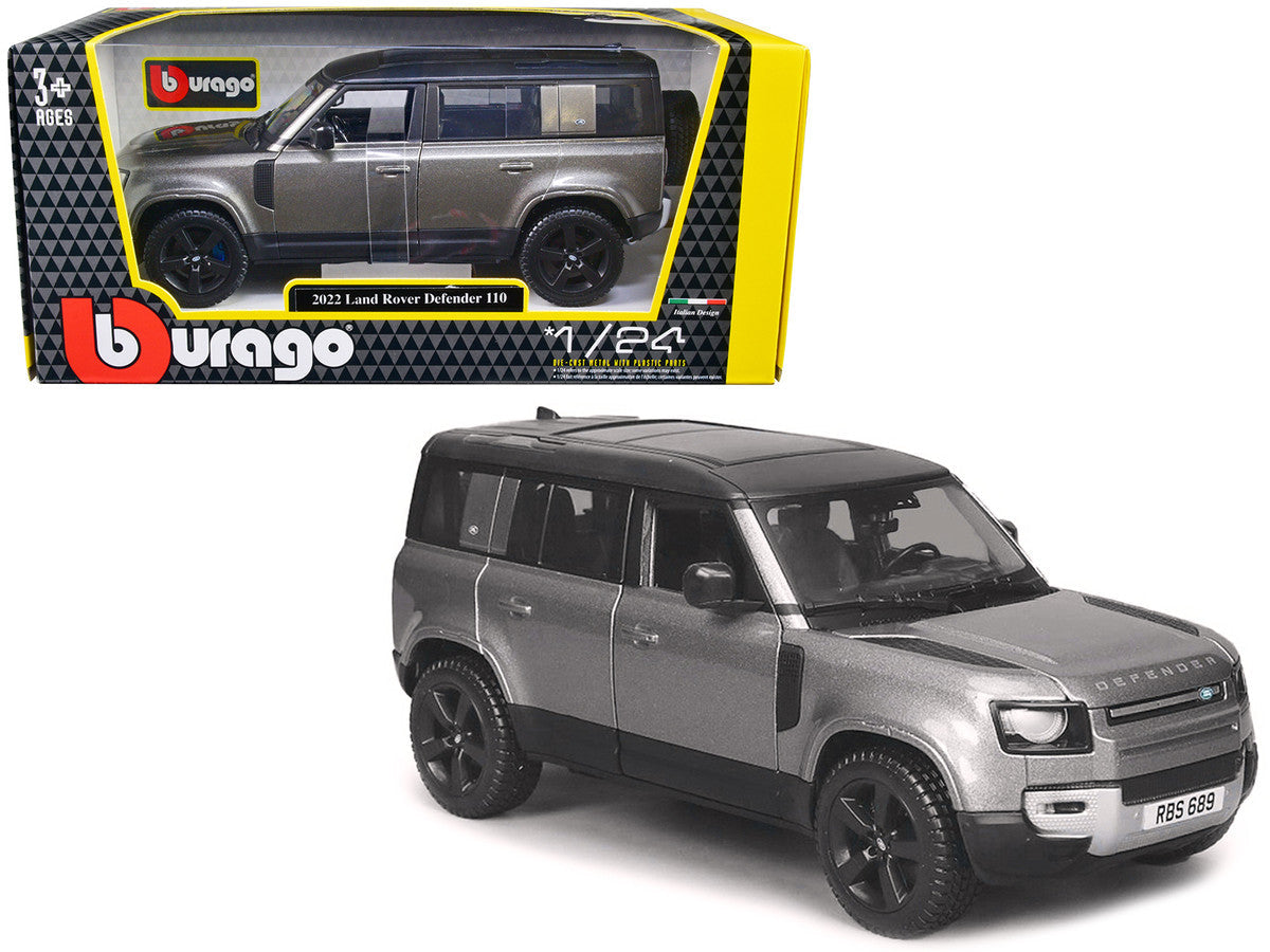 2022 Land Rover Defender 110 Dark Silver Metallic with Black Top and Sunroof 1/24 Diecast Model Car by Bburago LuxuryLifeWay Online Store