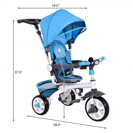5-in-1 Detachable Baby Stroller Tricycle with Round Canopy-Blue LuxuryLifeWay Online Store