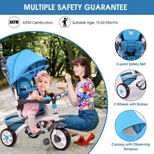 5-in-1 Detachable Baby Stroller Tricycle with Round Canopy-Blue LuxuryLifeWay Online Store