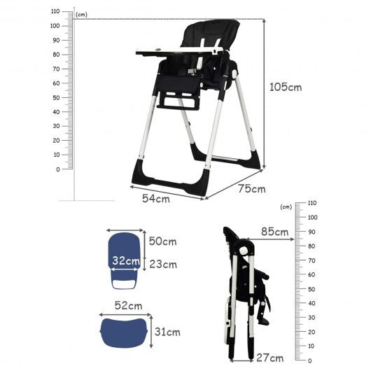 Foldable High chair with Multiple Adjustable Backrest-Black - Color: Black LuxuryLifeWay Online Store