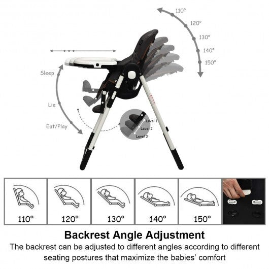 Foldable High chair with Multiple Adjustable Backrest-Black LuxuryLifeWay Online Store