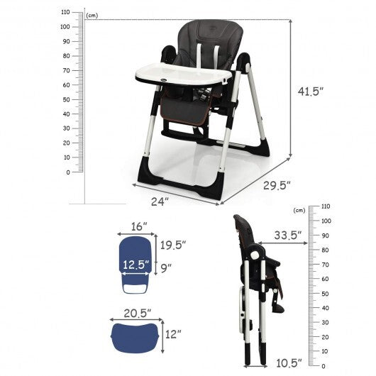 Foldable High chair with Multiple Adjustable Backrest-Black LuxuryLifeWay Online Store