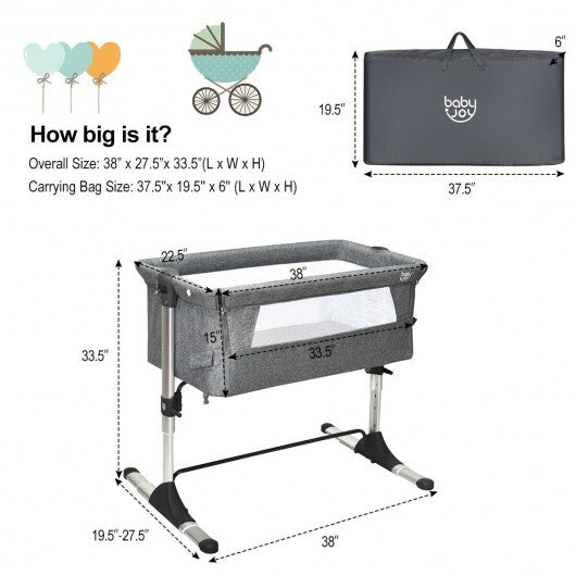 Travel Portable Baby Bed Side Sleeper  Bassinet Crib with Carrying Bag-Gray - Color: Gray LuxuryLifeWay Online Store