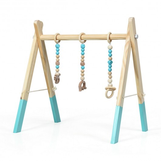 Portable 3 Wooden Newborn Baby Exercise Activity Gym Teething Toys Hanging Bar-Blue - Color: Blue LuxuryLifeWay Online Store