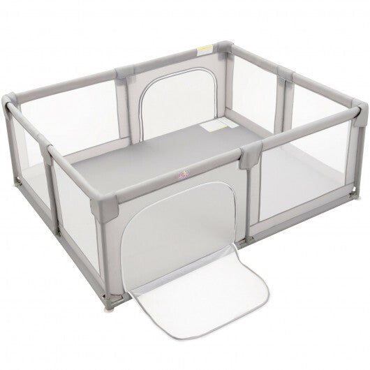 75 x 59 Inch Large Baby Playpen with Breathable Mesh and Zipper Doors-Gray LuxuryLifeWay Online Store