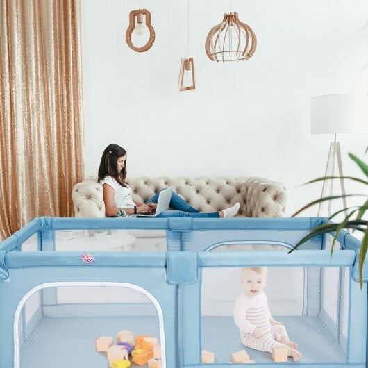 75 x 59 Inch Large Baby Playpen with Breathable Mesh and Zipper Doors-Gray LuxuryLifeWay Online Store