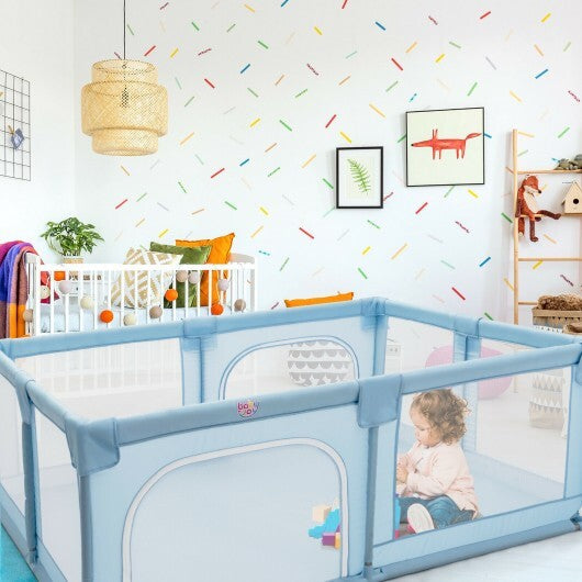 75 x 59 Inch Large Baby Playpen with Breathable Mesh and Zipper Doors-Gray LuxuryLifeWay Online Store