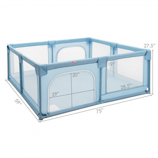 75 x 59 Inch Large Baby Playpen with Breathable Mesh and Zipper Doors-Gray LuxuryLifeWay Online Store