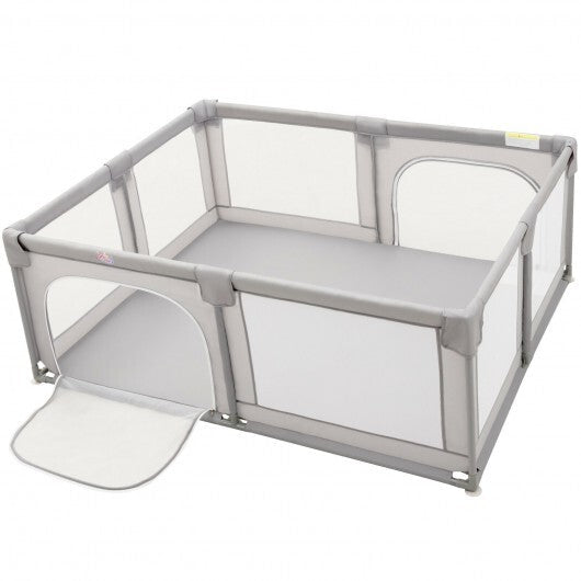 75 x 59 Inch Large Baby Playpen with Breathable Mesh and Zipper Doors-Gray LuxuryLifeWay Online Store
