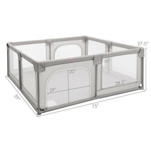 75 x 59 Inch Large Baby Playpen with Breathable Mesh and Zipper Doors-Gray LuxuryLifeWay Online Store