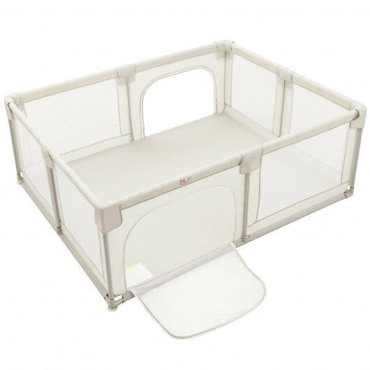 75 x 59 Inch Large Baby Playpen with Breathable Mesh and Zipper Doors-Gray LuxuryLifeWay Online Store