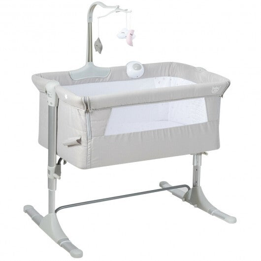 Height Adjustable Baby Side Crib  with Music Box & Toys-Dark Gray LuxuryLifeWay Online Store