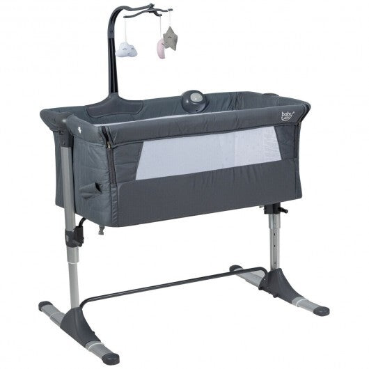 Height Adjustable Baby Side Crib  with Music Box & Toys-Dark Gray LuxuryLifeWay Online Store