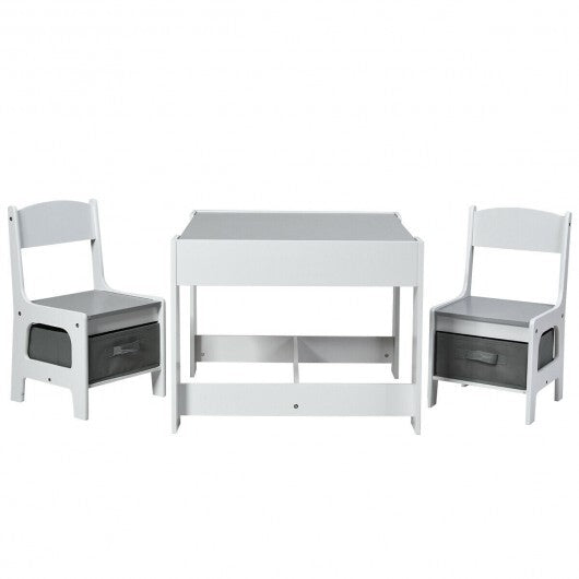 Kids Table Chairs Set With Storage Boxes Blackboard Whiteboard Drawing-White - Color: White LuxuryLifeWay Online Store