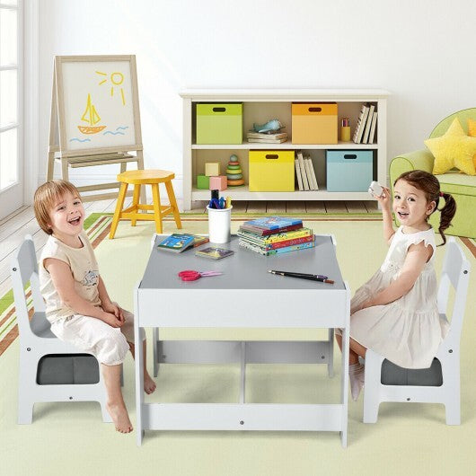 Kids Table Chairs Set With Storage Boxes Blackboard Whiteboard Drawing-White - Color: White LuxuryLifeWay Online Store