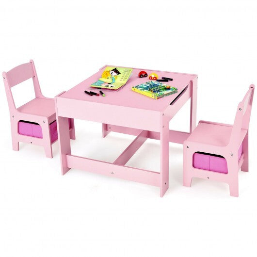 Kids Table Chairs Set With Storage Boxes Blackboard Whiteboard Drawing-Pink - Color: Pink LuxuryLifeWay Online Store