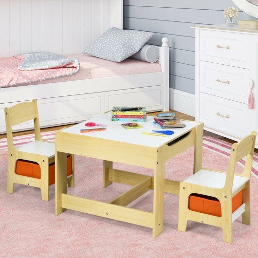 Kids Table Chairs Set With Storage Boxes Blackboard Whiteboard Drawing-Natural LuxuryLifeWay Online Store