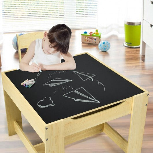 Kids Table Chairs Set With Storage Boxes Blackboard Whiteboard Drawing-Natural LuxuryLifeWay Online Store