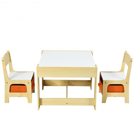 Kids Table Chairs Set With Storage Boxes Blackboard Whiteboard Drawing-Natural LuxuryLifeWay Online Store