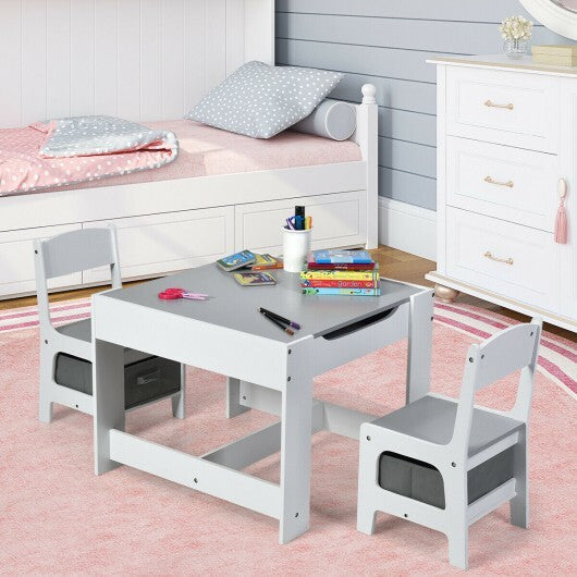 Kids Table Chairs Set With Storage Boxes Blackboard Whiteboard Drawing-Natural LuxuryLifeWay Online Store