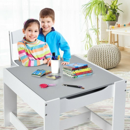 Kids Table Chairs Set With Storage Boxes Blackboard Whiteboard Drawing-Natural LuxuryLifeWay Online Store