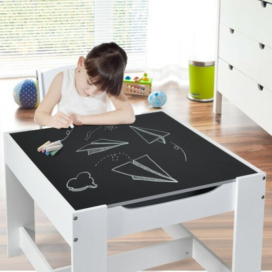 Kids Table Chairs Set With Storage Boxes Blackboard Whiteboard Drawing-Natural LuxuryLifeWay Online Store