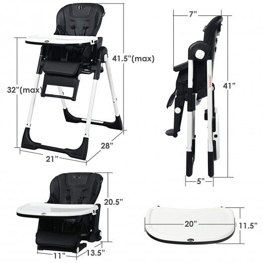 4-in-1 High Chair-Booster Seat with Adjustable Height and Recline-Black - Color: Black LuxuryLifeWay Online Store