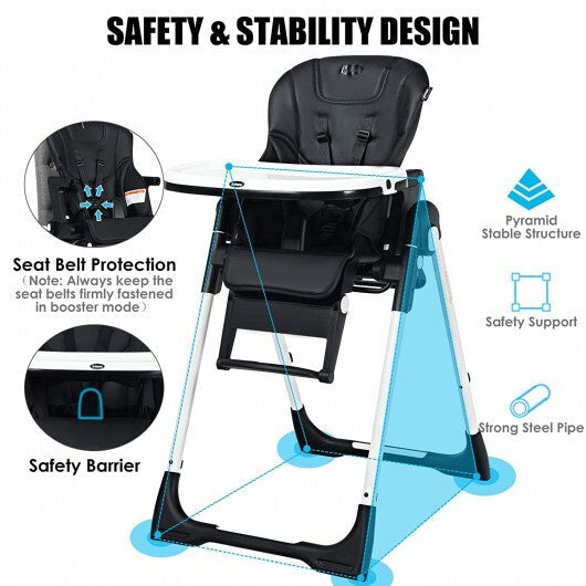 4-in-1 High Chair-Booster Seat with Adjustable Height and Recline-Black - Color: Black LuxuryLifeWay Online Store