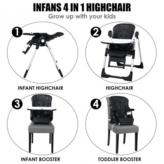 4-in-1 High Chair-Booster Seat with Adjustable Height and Recline-Black - Color: Black LuxuryLifeWay Online Store