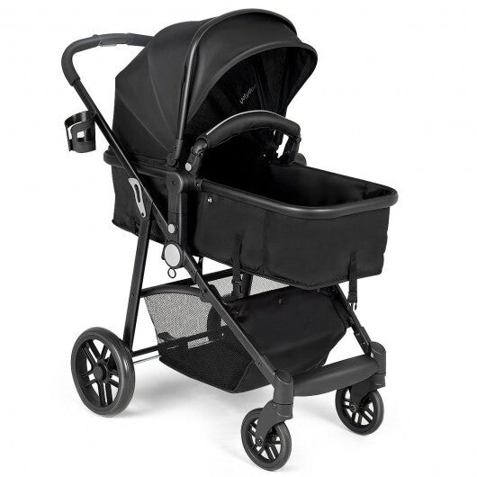 2-in-1 Foldable Pushchair Newborn Infant Baby Stroller-Black LuxuryLifeWay Online Store