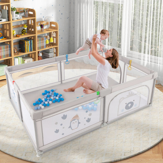 Large Baby Playpen with Pull Rings Ocean Balls and Cute Pattern-Penguin LuxuryLifeWay Online Store