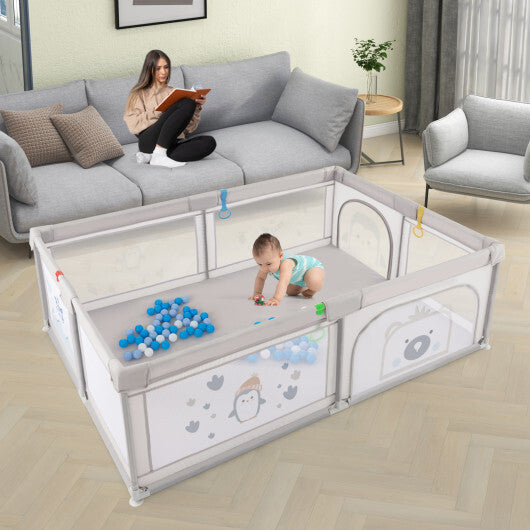 Large Baby Playpen with Pull Rings Ocean Balls and Cute Pattern-Penguin LuxuryLifeWay Online Store