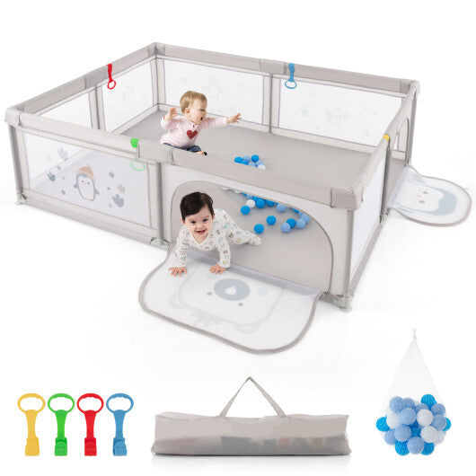 Large Baby Playpen with Pull Rings Ocean Balls and Cute Pattern-Penguin LuxuryLifeWay Online Store