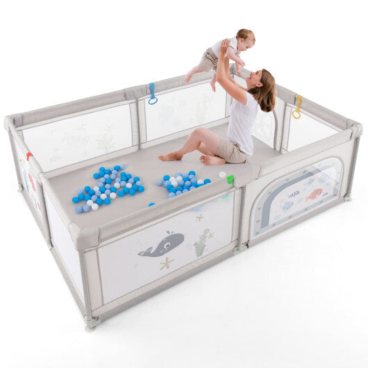 Large Baby Playpen with Pull Rings Ocean Balls and Cute Pattern-Penguin LuxuryLifeWay Online Store
