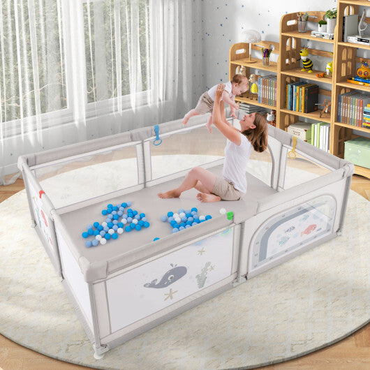 Large Baby Playpen with Pull Rings Ocean Balls and Cute Pattern-Penguin LuxuryLifeWay Online Store