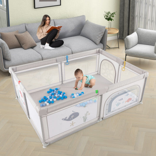 Large Baby Playpen with Pull Rings Ocean Balls and Cute Pattern-Penguin LuxuryLifeWay Online Store