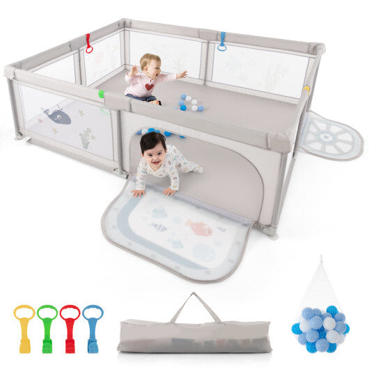 Large Baby Playpen with Pull Rings Ocean Balls and Cute Pattern-Penguin LuxuryLifeWay Online Store