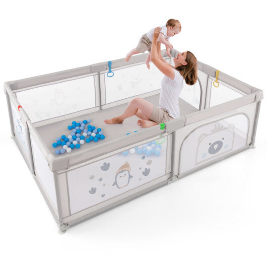 Large Baby Playpen with Pull Rings Ocean Balls and Cute Pattern-Penguin LuxuryLifeWay Online Store