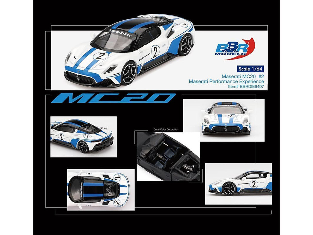 Maserati MC20 #2 White with Blue Stripes and Black Top "Maserati Performance Experience" 1/64 Diecast Model Car by BBR LuxuryLifeWay Online Store