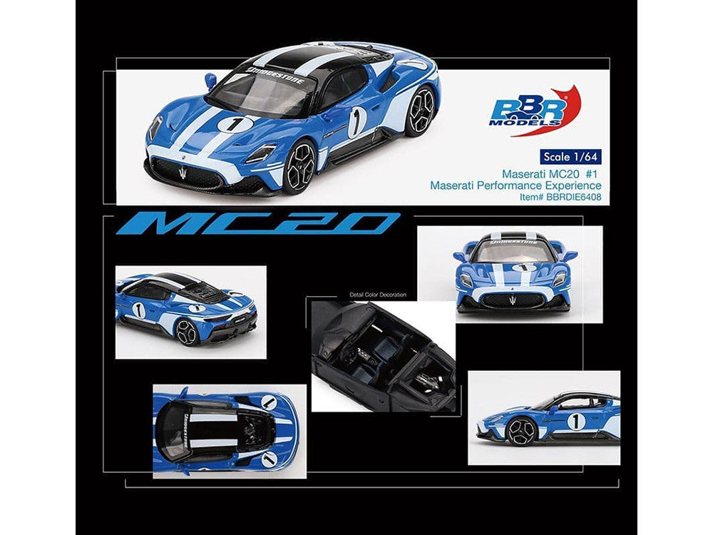 Maserati MC20 #1 Blue with White Stripes and Black Top "Maserati Performance Experience" 1/64 Diecast Model Car by BBR LuxuryLifeWay Online Store