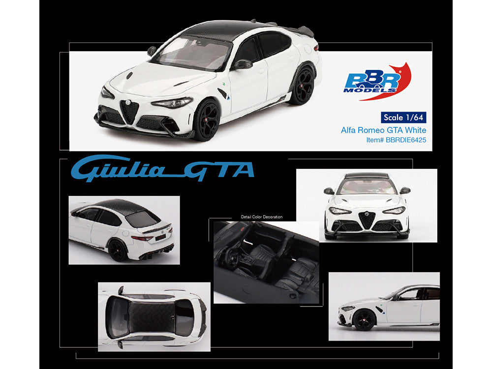 Alfa Romeo Giulia GTA White with Carbon Top 1/64 Diecast Model Car by BBR LuxuryLifeWay Online Store