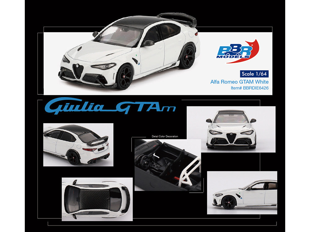 Alfa Romeo Giulia GTAm White with Carbon Top 1/64 Diecast Model Car by BBR LuxuryLifeWay Online Store